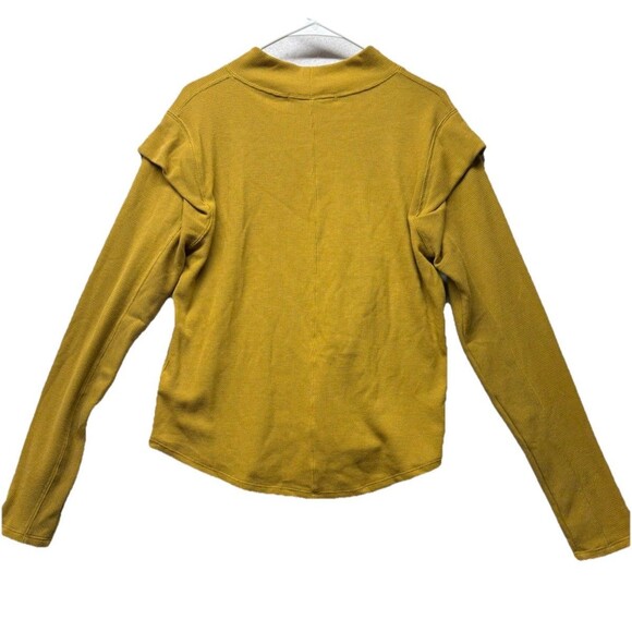 We The Free Thermal Flutter Long Sleeve Top Large Golden Yellow Waffle Knit Lrg - Picture 2 of 6